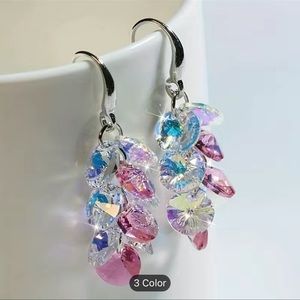 11 little layered round clear and pink crystals 935 sterling silver earrings